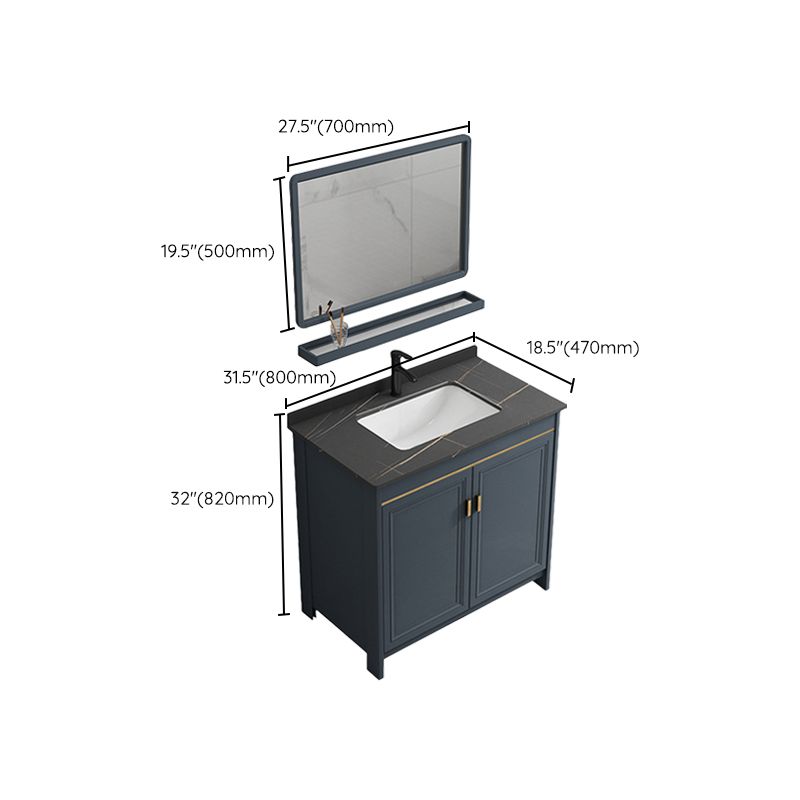 Blue Bathroom Vanity Metal Frame Single Sink Rectangle Mirror Bath Vanity with 2 Doors