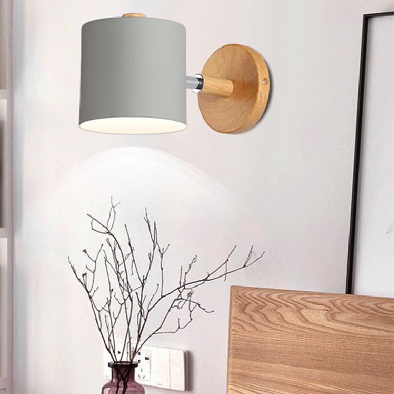 Nordic Style Solid Wood Wall Lamp 3-Colors Optional Macaroon Sconce Lights for Bedroom Living Room