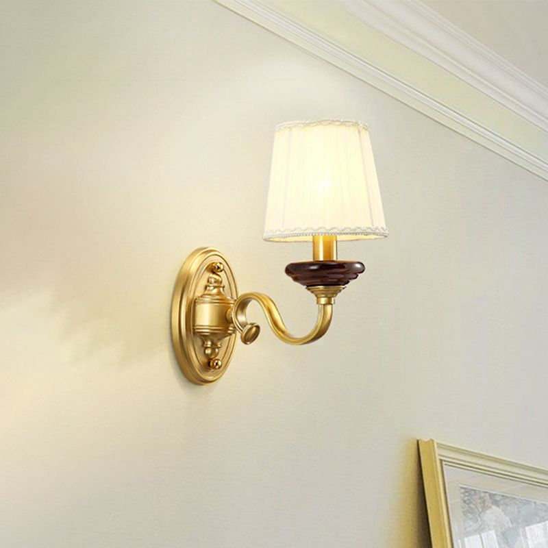 1/2-Bulb Fabric Wall Mounted Lamp Traditional Brass Finish Tapered Wall Light Sconce for Dining Room