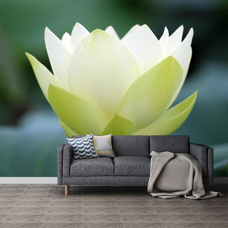 Modern Lotus Mural Wallpaper Stain Resistant Wall Covering for Living Room