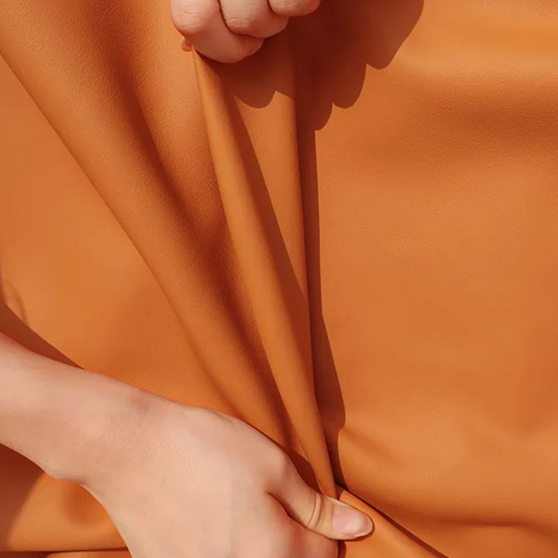 Contemporary Pouf Ottoman Faux Leather Upholstered Solid Wood Frame Round Ottoman