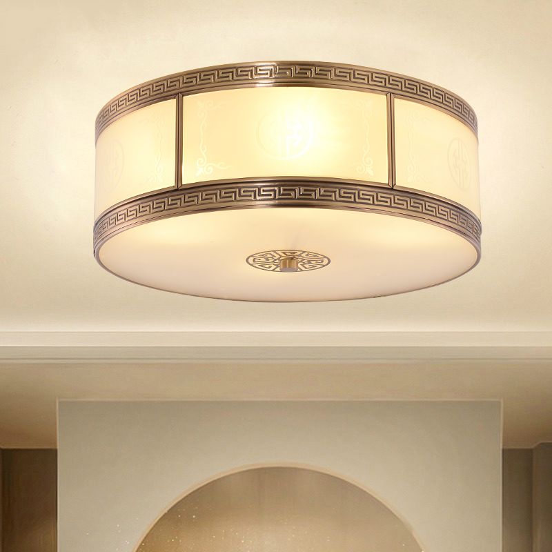 Traditional Copper Flush Ceiling Light Bedroom Flush Mount Lamp with Glass Shade