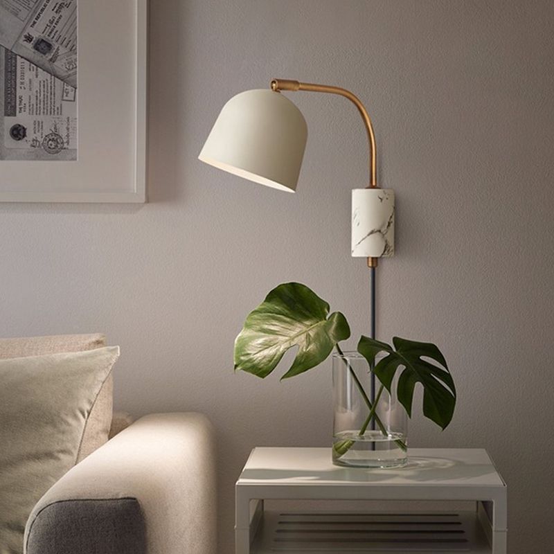 Contemporary 1 Head Sconce White/Blue/Brass Domed Wall Mounted Light Fixture with Metal Shade