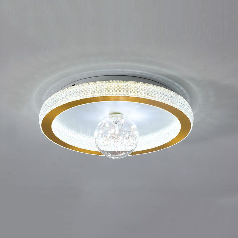 Gouden ronde inbouwlamp, moderne LED-plafondlamp van acryl met bolglazen kap