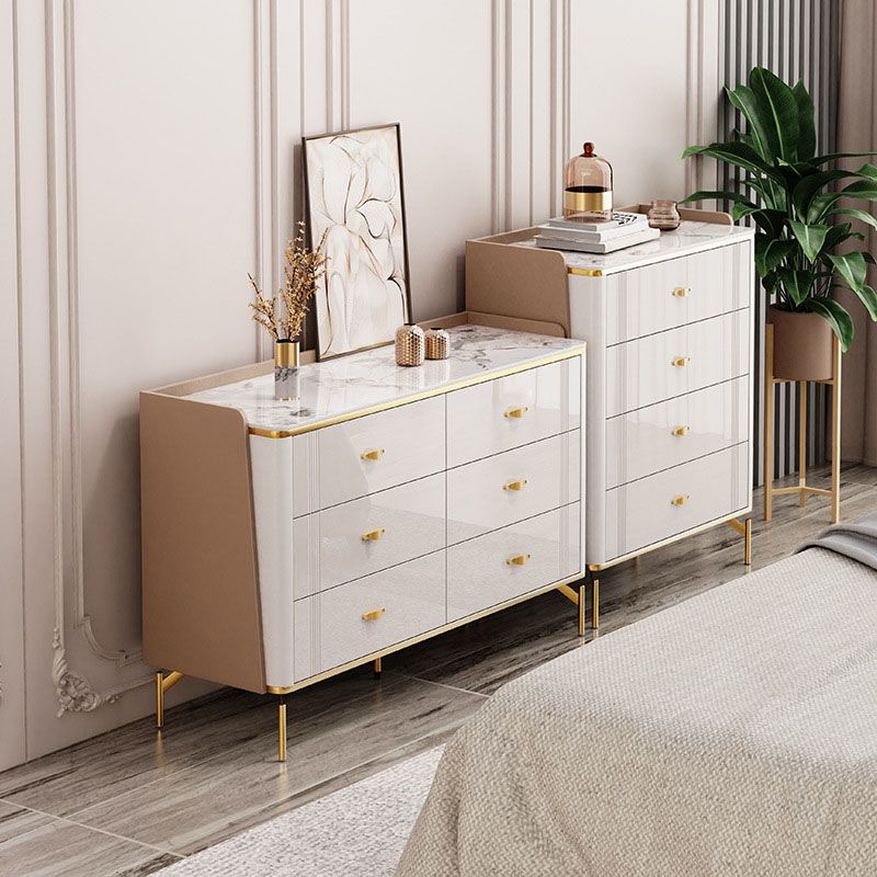 Glam Stone Storage Chest Bedroom Chest in White with Metal Legs