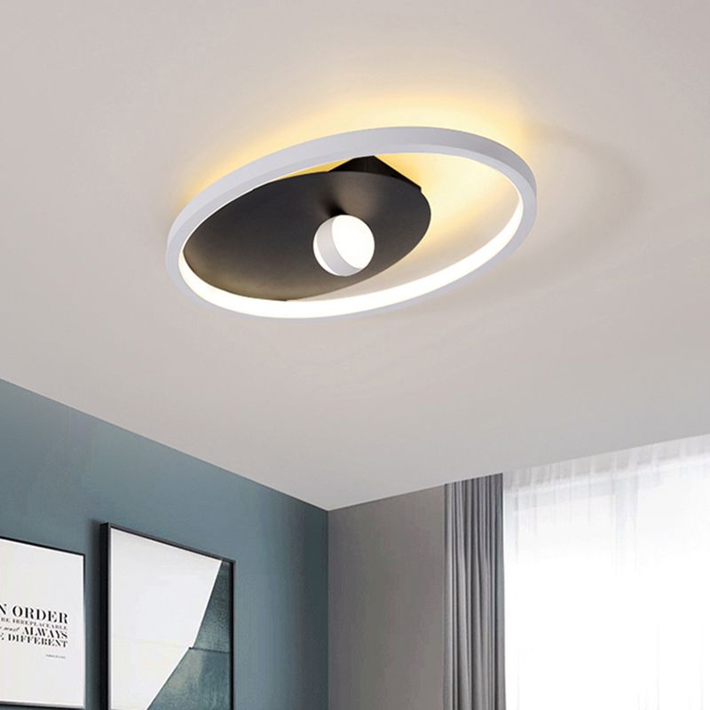 Modern Oval Frame Flush Mount Ceiling Lamp Acrylic Bedroom LED Flush Pendant Light with Ball Design in Black and White