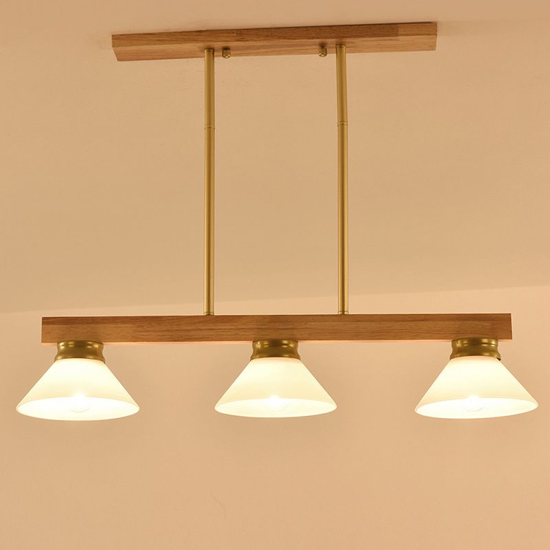 Linea Isola Light Light Contemporary Wood 3 Heads Sala da pranzo Kit lampada sospesa con asta oro/nero