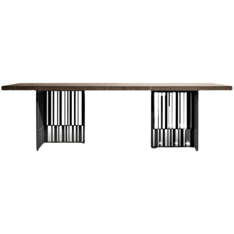 Metal Industrial Rectangle Dining Table Wood Top Indoor Table for Home
