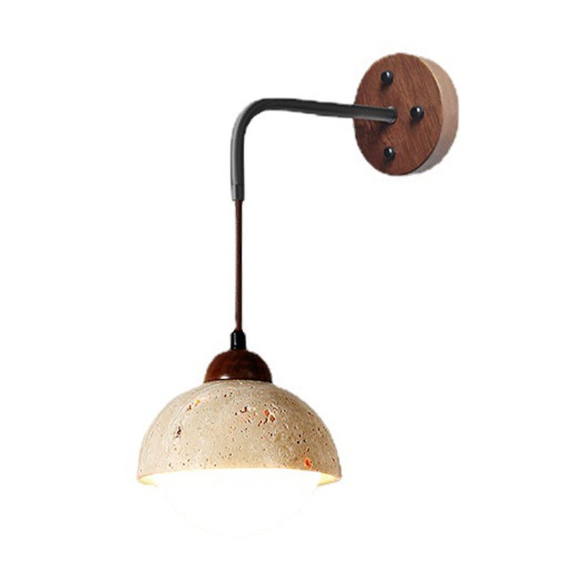 Modern Style Wall Lamp Wooden Wall Mount Lamp with Stone Shade for Bedroom