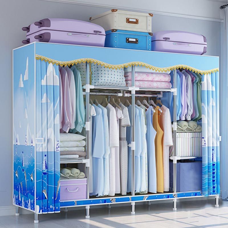 Contemporary Style Wardrobe Metal Clothes Rail Included Wardrobe Closet