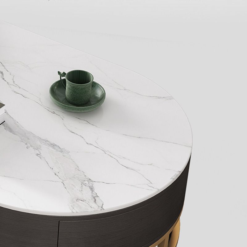 Frame Oval Coffee Table Glam Nesting Coffee Table Set with Drawer