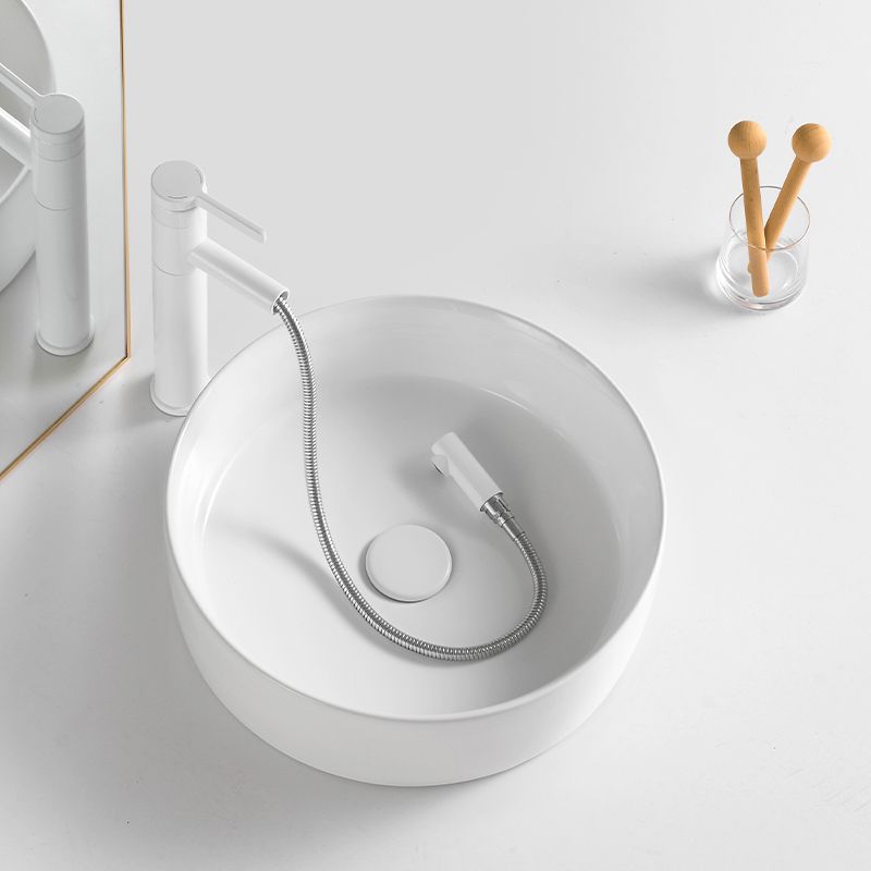 Round White and Orange Trough Bathroom Sink Porcelain Trough Bathroom Sink