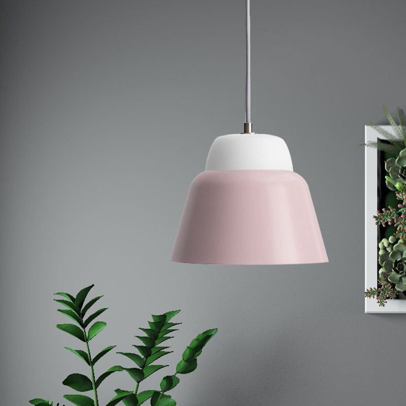 Cone Hanging Light Fixture Macaron Metal 1 Head 6.5"/10.5" Height Pink/Blue/Black Pendant Ceiling Light