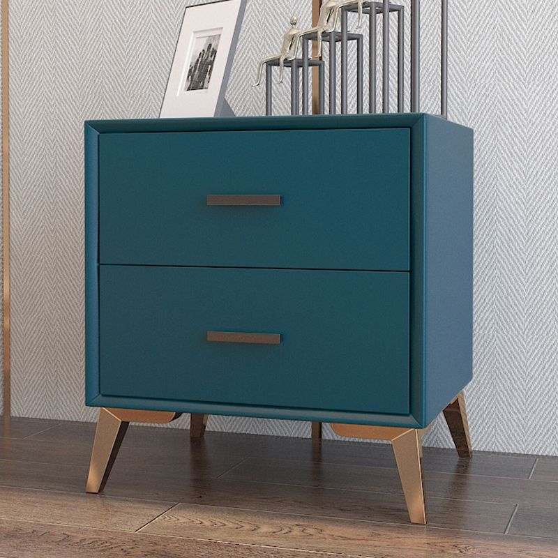Rectangular Two Drawer Nightstand Modern Night Table with Metal Legs