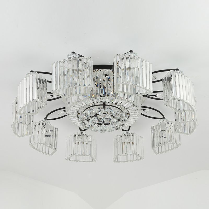 Contemporary Geometric Flush Light Fixture Crystal Flushmount Lighting in Black