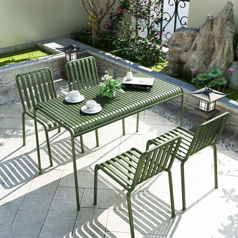 Contemporary Green Iron Patio Table Rectangle/Square Patio Table with 4 Legs