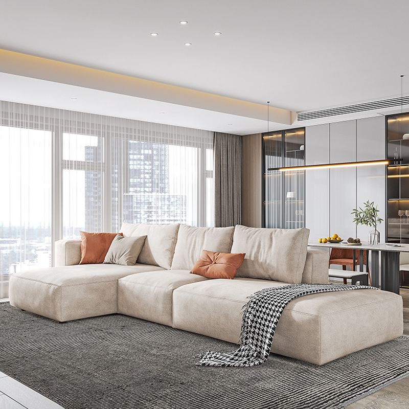 Faux Leather Square Arm Sofa with Chaise Modern Loose Back Sofa in Gray