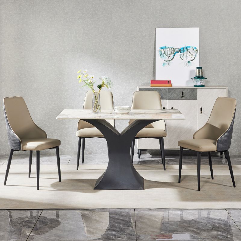 Contemporary Style Metal Chair Set Kitchen Solid Back Side Chairs (Set of 4)