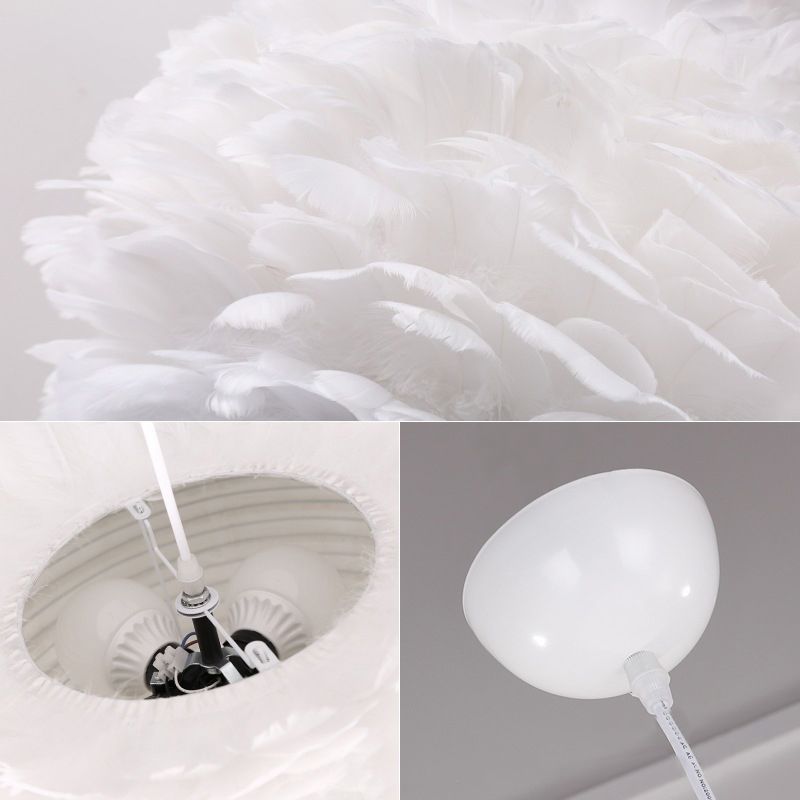 Art Deco Feather Pendant Lighting Modern Nordic Creative Globe Hanging Ceiling Light for Bedroom