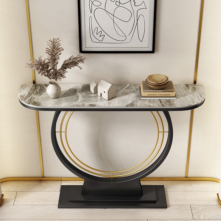 Half Moon Console Accent Table Antique Finish Sofa Table in Stone