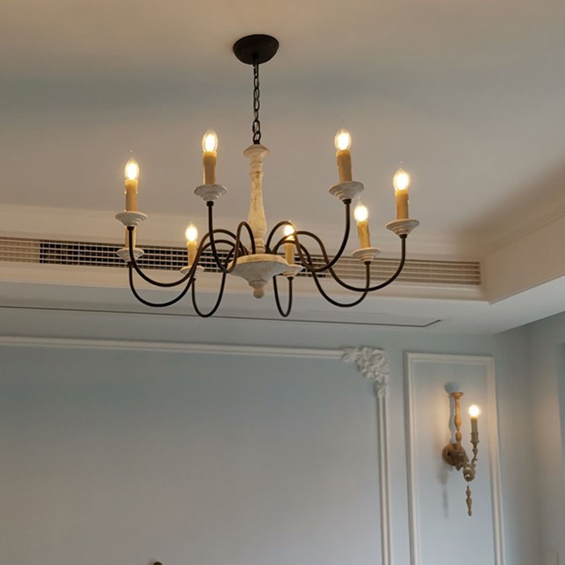 Wooden Candle Pendant Light Rustic Chandelier Lighting for Living Room