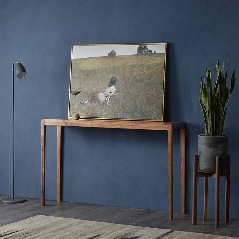 Mid-Century Modern Pine Console Sofa Table Rectangle End Table with 4 Legs for Hall