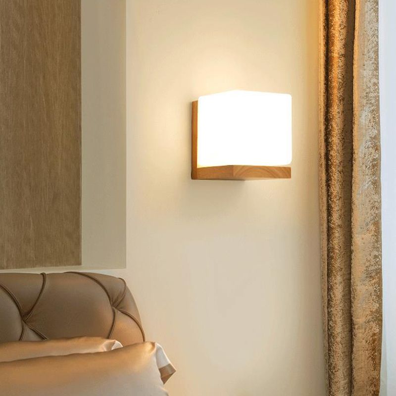 Bedroom Modern Minimalism Sconce Light Solid Wood One Head Wall Mounted Lighting Fixture