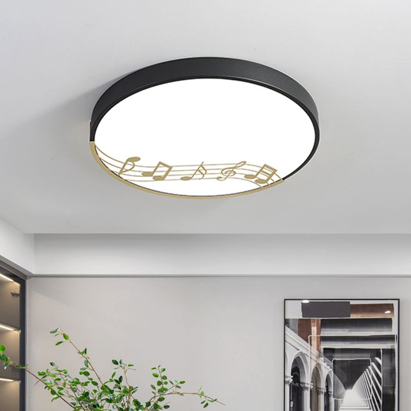 Macaron Disc Thin Ceiling Flush Mount Acrylic Bedroom LED Flushmount Lighting in Black/White with Rhythm Pattern