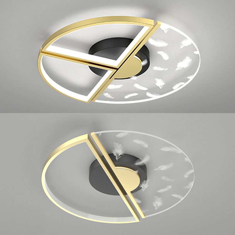 Feather LED Flush Mount Light Modern Acrylic Bedroom Ceiling Light in Black-Gold
