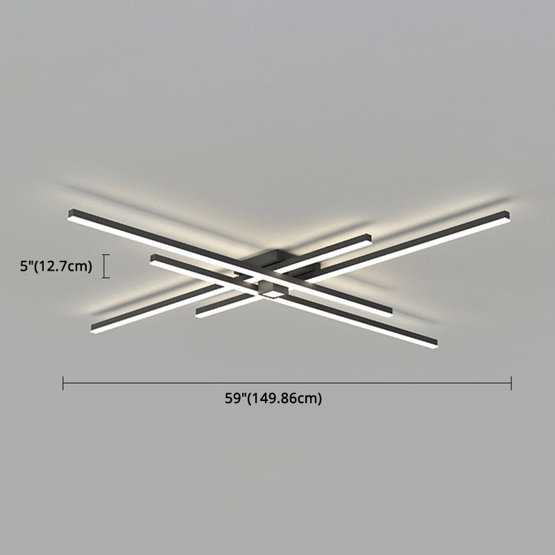 Linear Black Modern Flush Mount LED Aluminum Ceiling Mounted Light for Living Room