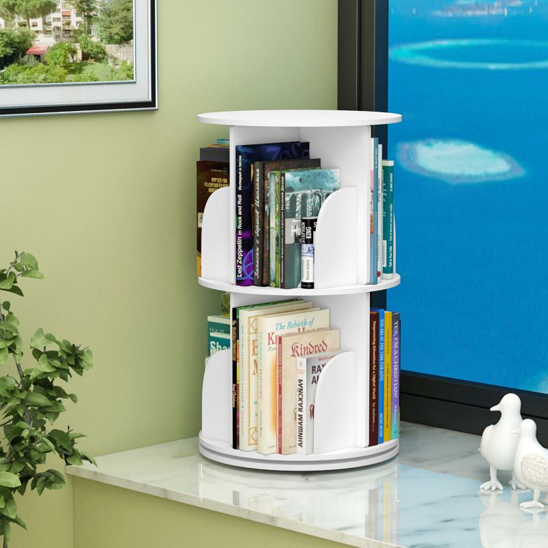 Modern White Bookcase Corner Engineered Wood Bookshelf with Rectangular Shelves