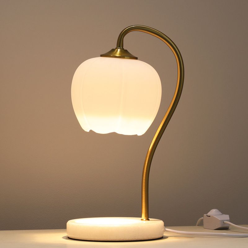 Minimalist Style Nights and Lamp White Floral Table Lamp with Glass Shade