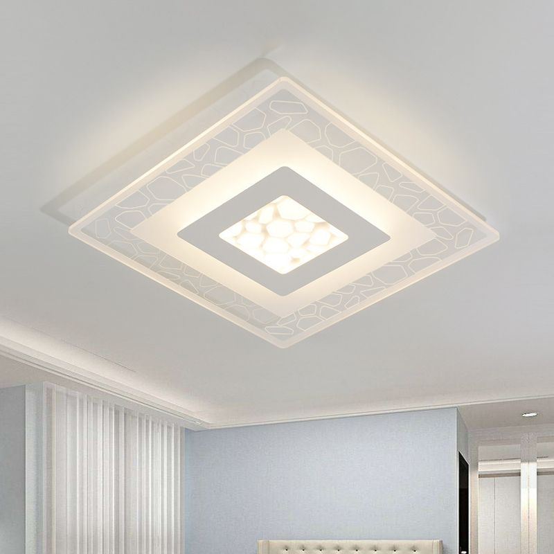 Dunste ronde/vierkante/rechthoekige plafondlamp Minimalistisch acryl Slaapkamer Kleine/grote LED-inbouwlamp met kiezelpatroon in wit