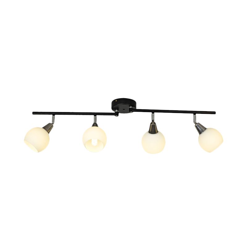 4/6 Lights Linear Adjustable Semi Flush Industrial Black/White Iron Flush Chandelier with Dome Glass Shade