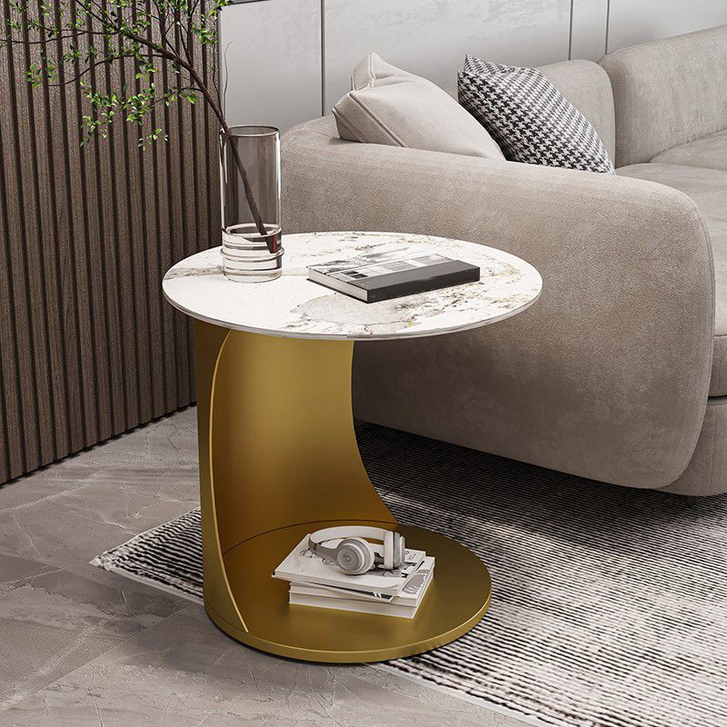 Contemporary Round Double Tier End Table Slate Top Side End Table