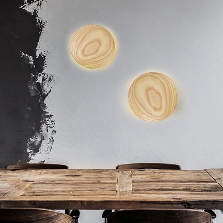 Atmosphere Circle Shape Wall Sconce Light Natural Oak LED Wall Lighting for Bedroom
