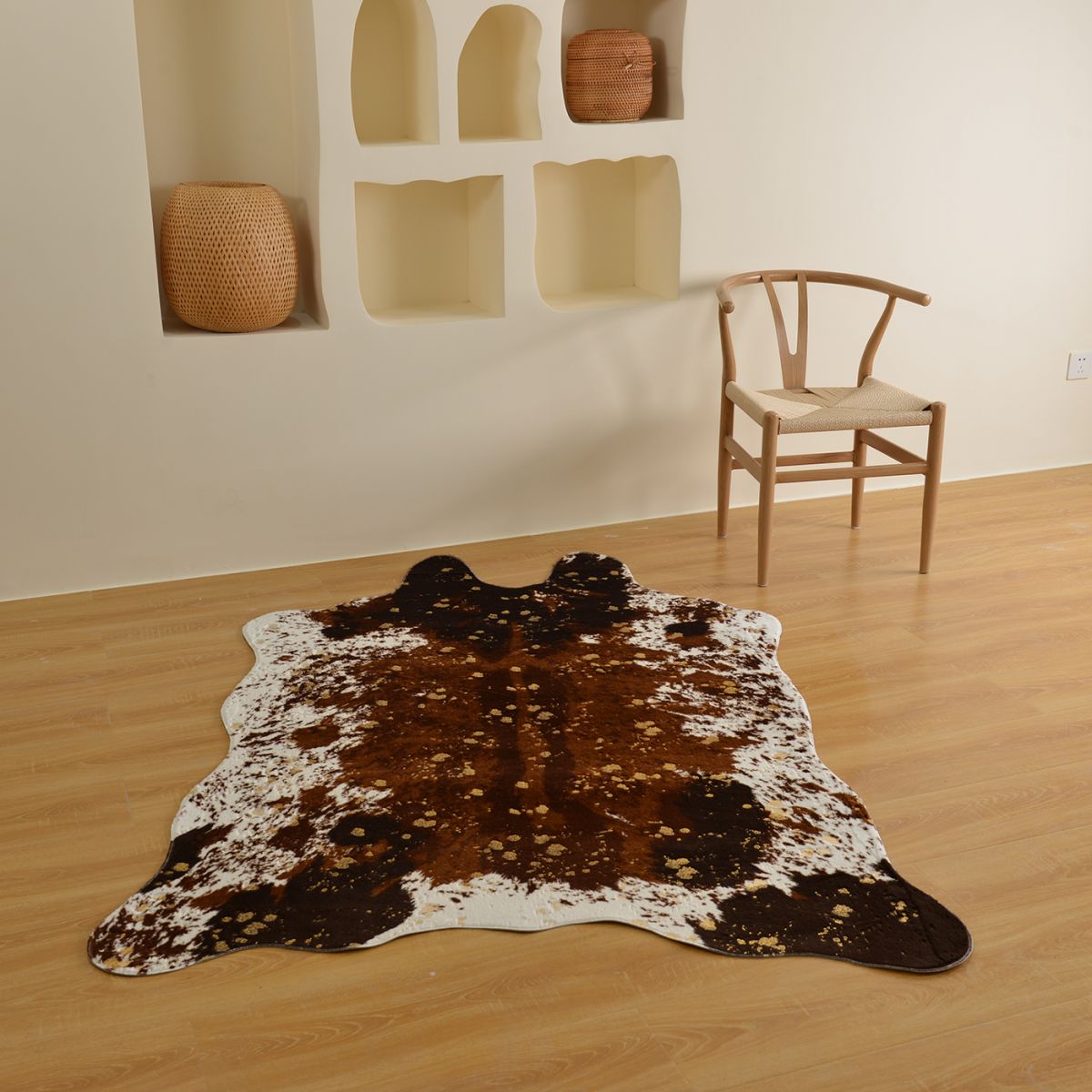 Tapis de motif de peau de vache marron polyester tapis contemporain wasable