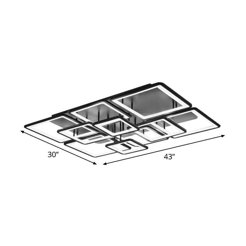 Lámpara LED semiempotrada para sala de estar, 4/6/8 luces, con pantalla acrílica cuadrada, luz de techo negra en luz cálida/blanca/natural