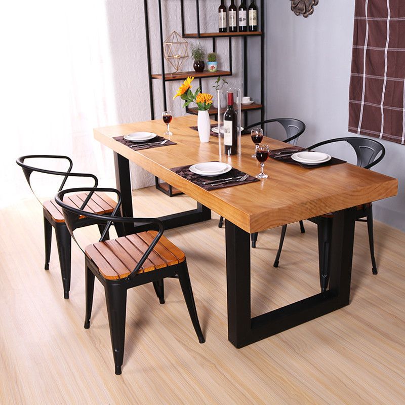 Rectangle Double Base Dining Table Industrial Wood Table for Dining Room