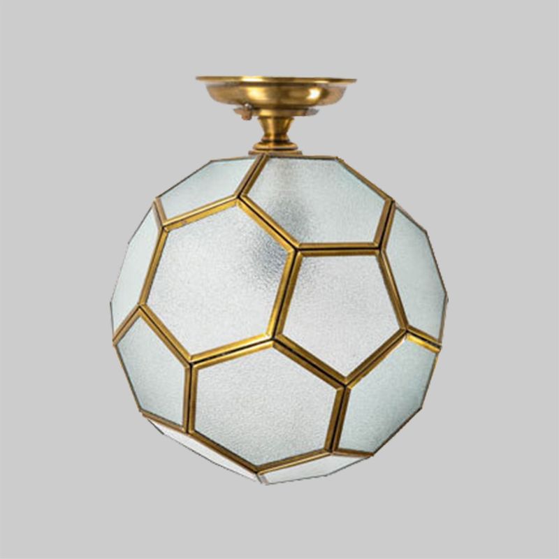 1 Hoofd Flushmount Plafond Lamp Traditionele Gefacetteerde Bol Helder/Crème/Getextureerde Wit Glas Semi-flush Mount Light in Brass, 8 "/12" /16 " Wide