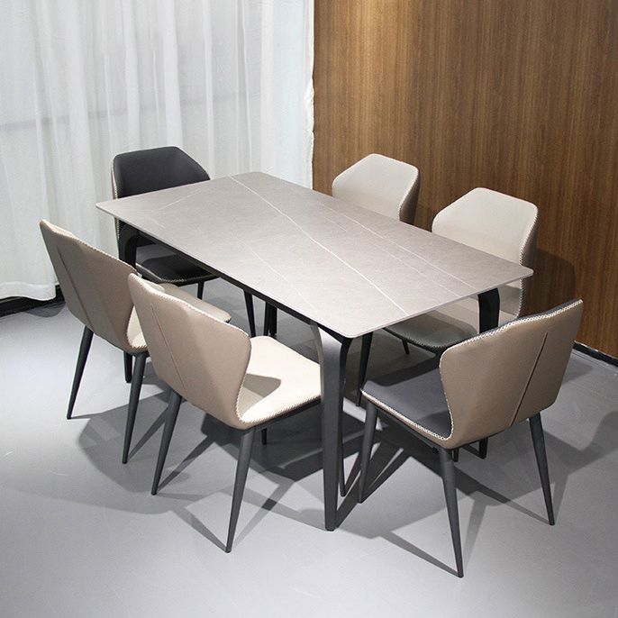 Rectangular Sintered Stone Dining Table Modern Furniture with 4 Black Legs