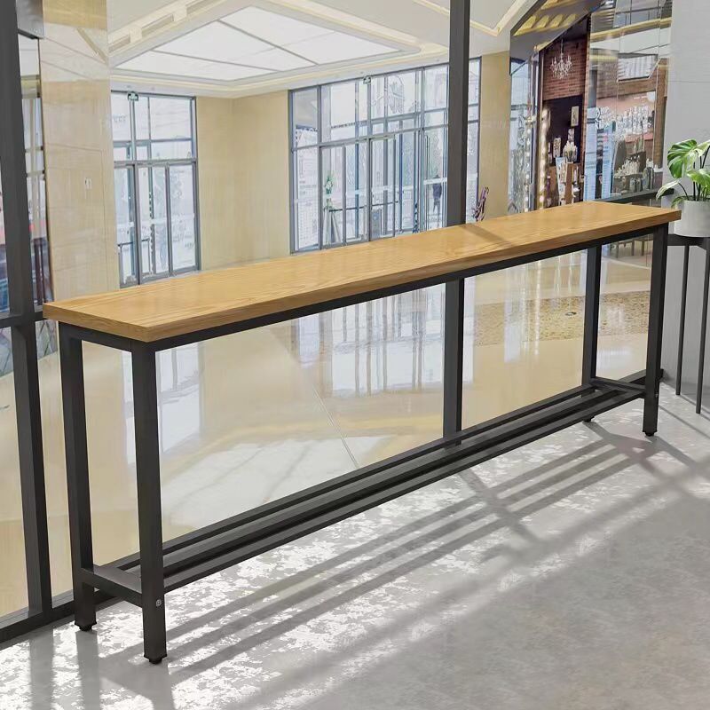 Modern Wood Counter Table Rectangle Top Table with Black Base