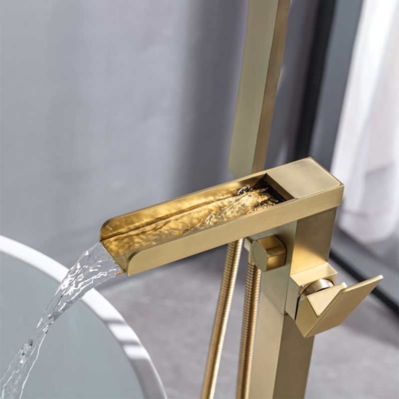 Modern Deck Mounted Copper Tub Faucet Low Arc Waterfall Tub Faucet
