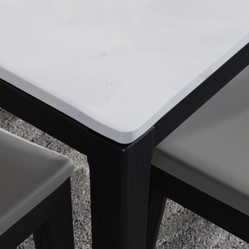 Square White Top Dining Table Industrial 4 Legs Dining Table with Black Frame
