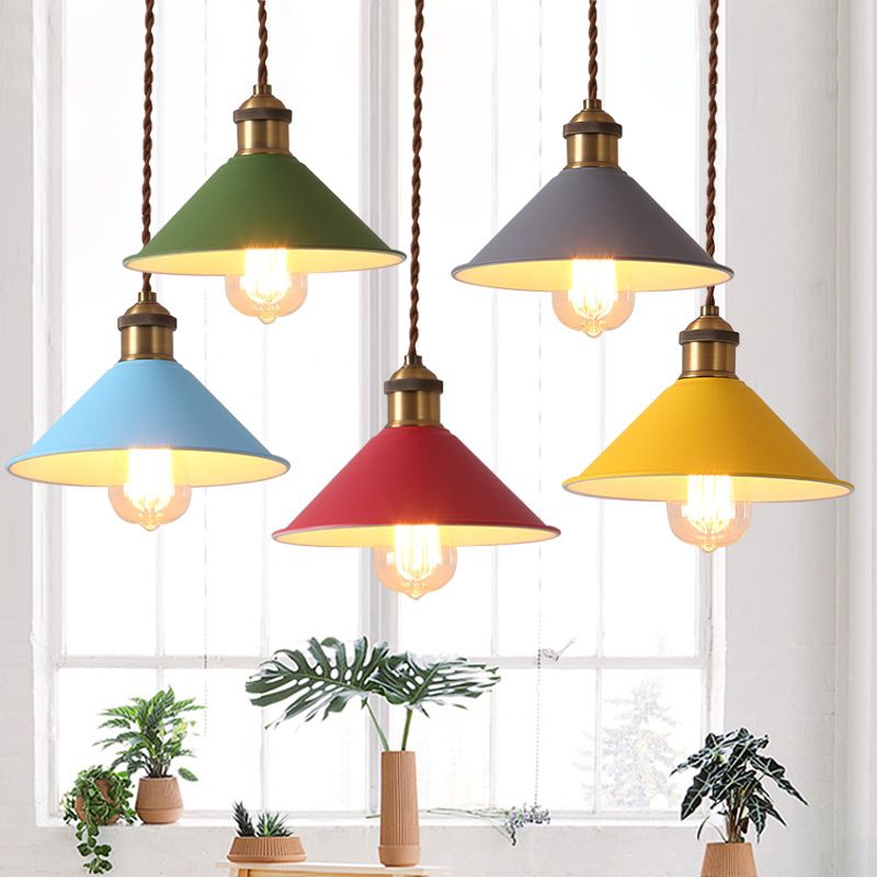 Cone Pendant Light Fixture Macaron Iron Hanging Pendant Lights for Restaurant