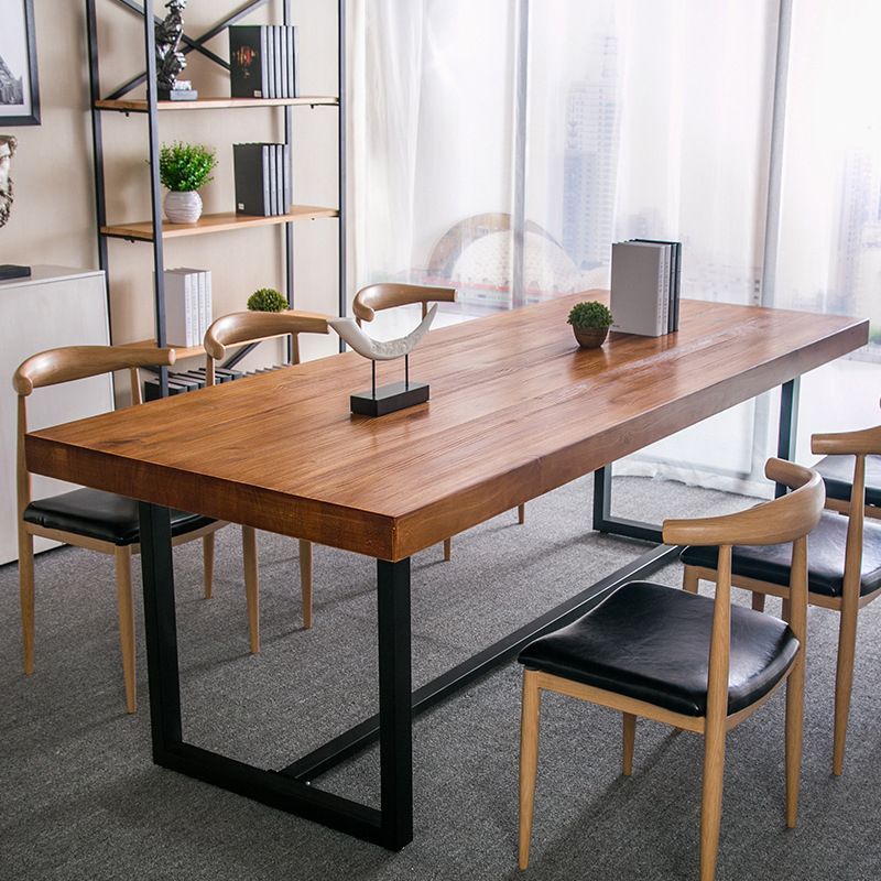 Brown Pine Wood Top Rectangular Desk Industrial Office Desk with Trestle