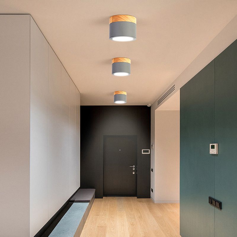 Cylinder Modern Flush Mount Metal and Wood LED Ceiling Flush Lighting