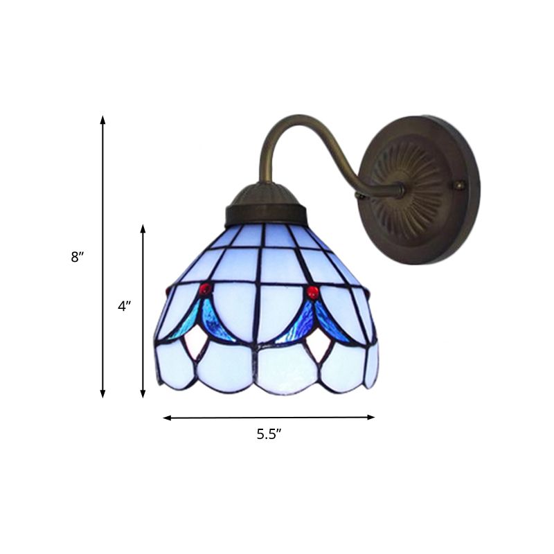 1 Head Flower Sconce Light Fixture Tiffany White/Blue Glass Wall Mounted Light for Bedroom