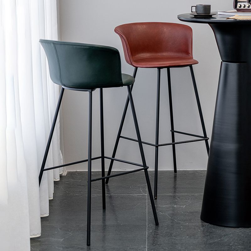 Indoor Leather Bar & Counter Stool Industrial Footrest Low Back Bucket Counter Chair