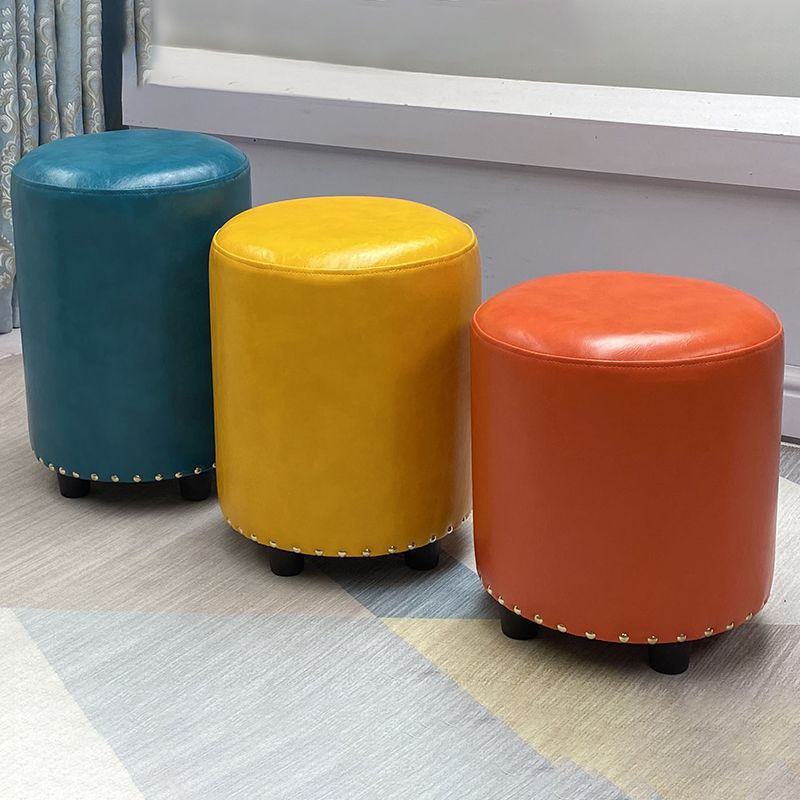 Modern PU Leather Pouf Chair Plain Cylinder Shape Nailhead Trim Sherpa Pouf